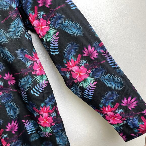 Retro Rifle Tropics Shirt Mens 5XL (Fits 3XL+) Black Floral Long Sleeve Button - Picture 7 of 11